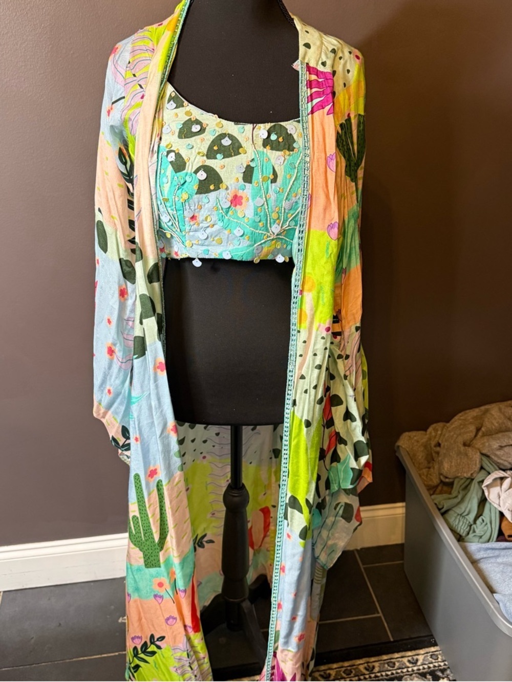 Multicolor Printed 3 piece set Kimono Jumpsuit Layer